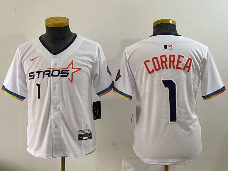Youth 2025 Houston Astros #1 Correa White Four generations Joint Name Nike MLB Jersey style 05